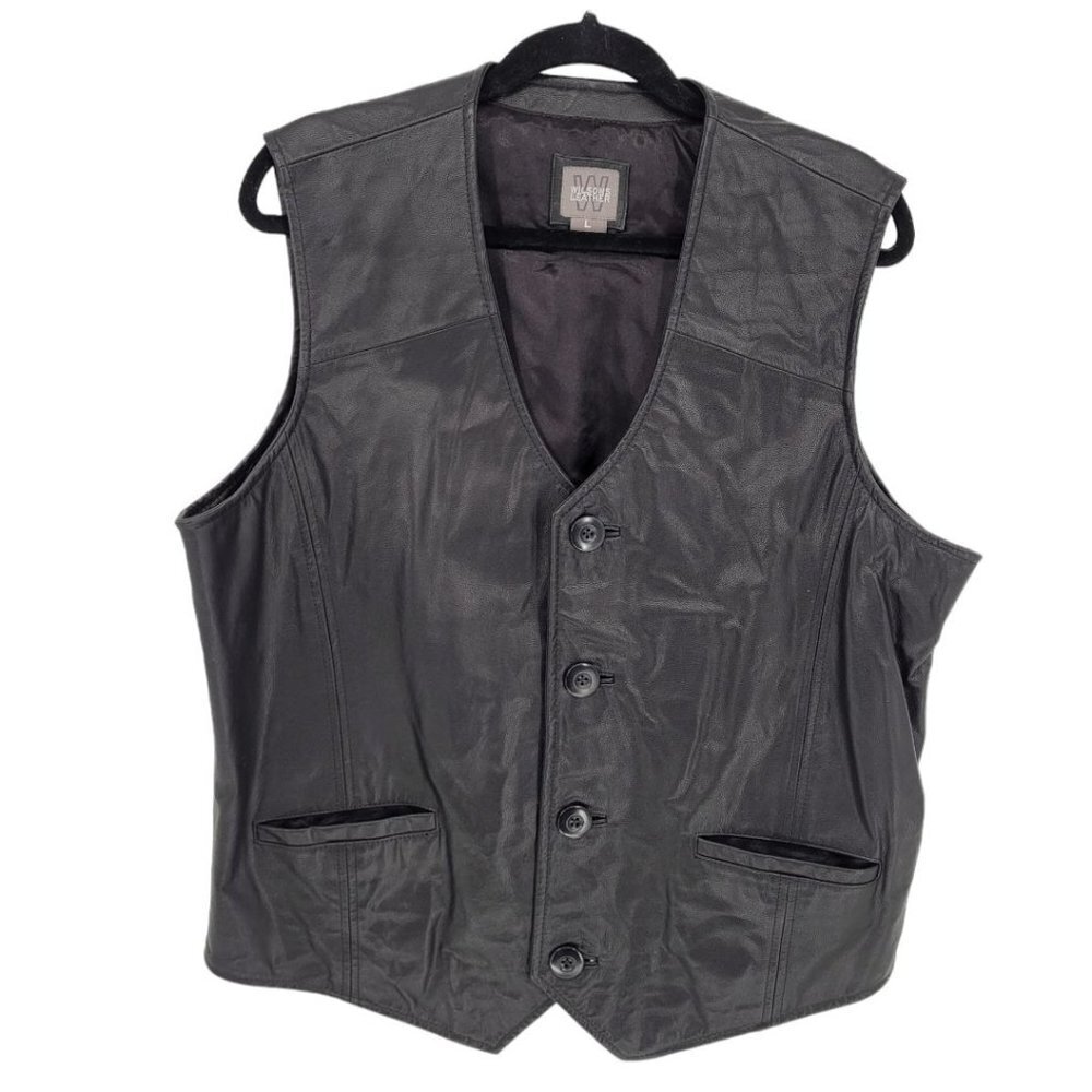 Wilsons leather mens Large black 4 button sleeveless vest with pockets